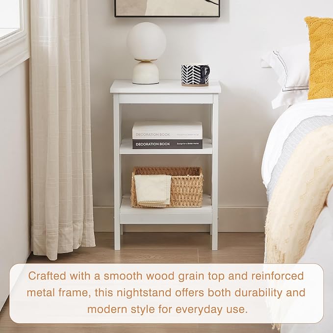 VECELO End Table Set of 2, Bedside Table, 24" Tall Living Room End Tables, X-Design Reinforced Nightstands, Side Table with 3-Tier Storage Shelves for Small Spaces, Office, Bathroom, Bedroom, White