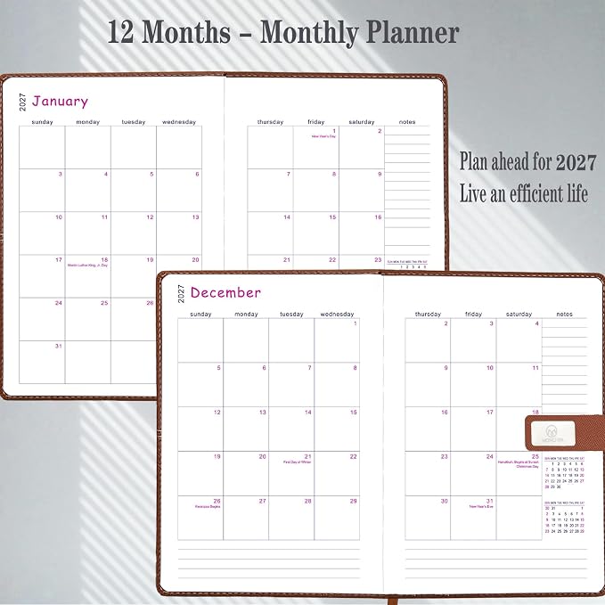 2027 Daily Planner – One Page Per Day, 12-Month Calendar Book(Jan–Dec 2027)