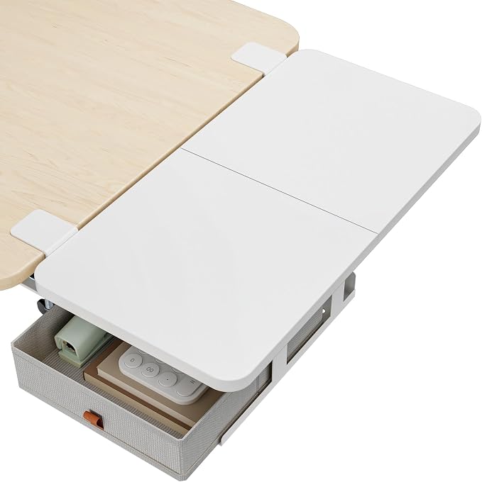 Desk Extender Tray, 24" x 12", with Storage Drawer, Medium, White | Desk Extension, Clamp on Desk Shelf, Clamp on Keyboard Tray for Office and Home, Workstation Organizer