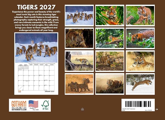 Tiger Calendar 2027 Monthly Wall Calender 12 Month