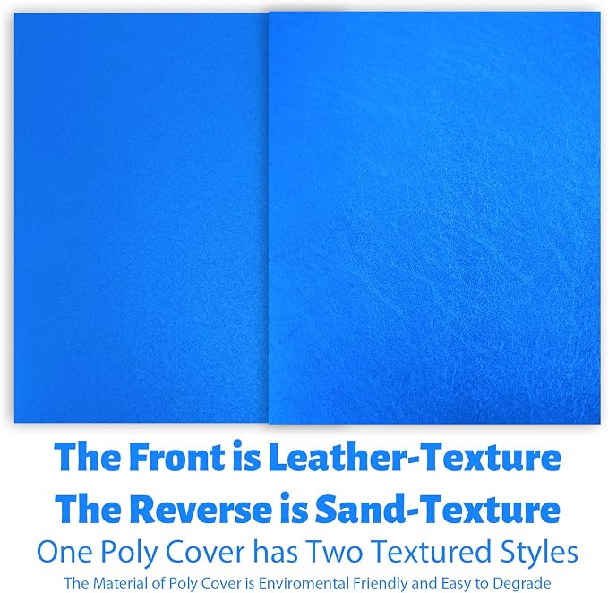 Binditek 50 Pack 16 Mil Leather Textured Polycovers - Binding Presentation Covers for Business Reports and Proposals 8-1/2 x 11 Inches, Blue Color, for Students and Coworkers
