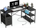 Alpen Computer Desk with Drawers, L Shaped Desk for Bedroom with Power Outlets, Gaming Table with Storage Shelves, Corner Desk for Gaming, Study Writing PC Table, 55 Inch, Black