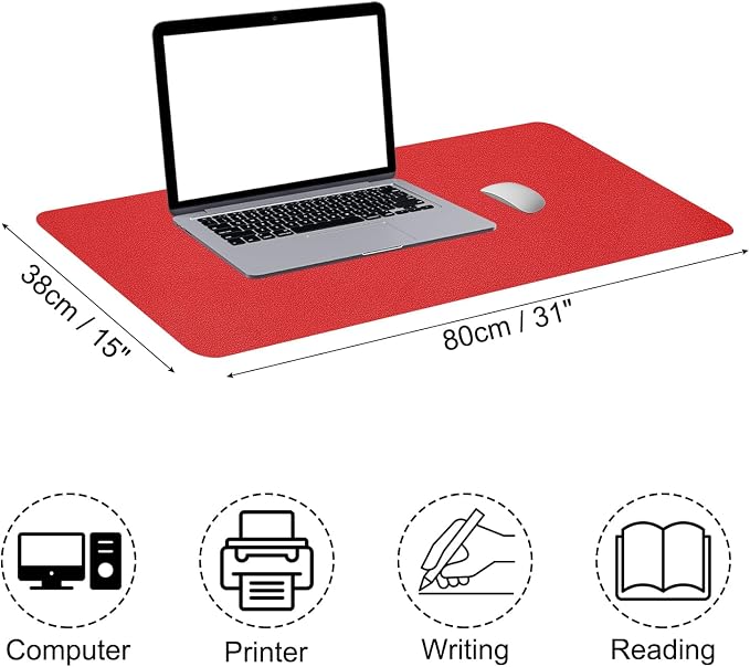 Patikil Desk Mat, 31"x15" Non-Slip Waterproof PU Leather Desk Pad, Dual Sided - Dark Red