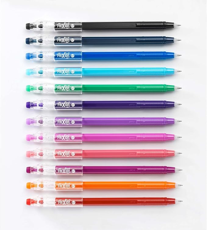 PILOT FriXion Ball Stick 07-0.7mm Nib Tip - Erasable Gel Ink Pens - In Wallet Packaging (Essential Wallet of 8)