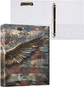 3 Ring Binder Eagle American Flag Vintage 1.5 inch Binders Three Ring Binders with Clipboard Fit 8.5'' x 11'' Paper 3 Interior PVC Clear Pockets for Office Supplies