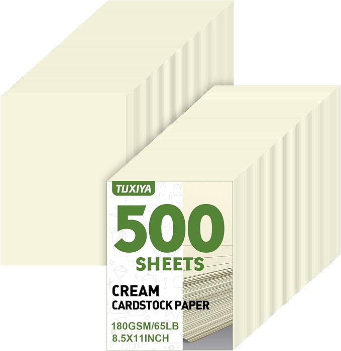 TUXIYA 500 Sheets Cream Cardstock Paper,8.5" X 11" Card Stock 180 GSM/65 LB | Cardstock Printer Paper Construction Paper Cream Card Stock for Art, Invitations, DIY Cards, Watercolor & Craft Projects