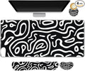 Large Gaming Mouse Pad Set, 4 in 1 Extended Keyboard Desk Mat with Wrist Rest, Computer Game Mousepad, Non-Slip Desk Pad Easy Typing Pain Relief for Home Office I Black White Topographic