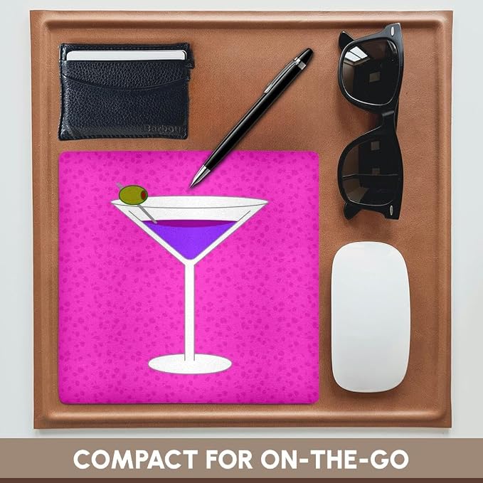 3dRose Janna Salak Designs Food and Drink - Bright Purple Martini in Glass with Olive - Pink Background - Mousepad (mp_57114_1)