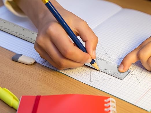 Metal Ruler with Cork Backing, Stainless Steel Rulers 6 Inch 12 Inch Metal Ruler Imperial and Metric Ruler Non-Slip Prevent Ink Leakage for School Office Engineering Tools (6+12 Inch)