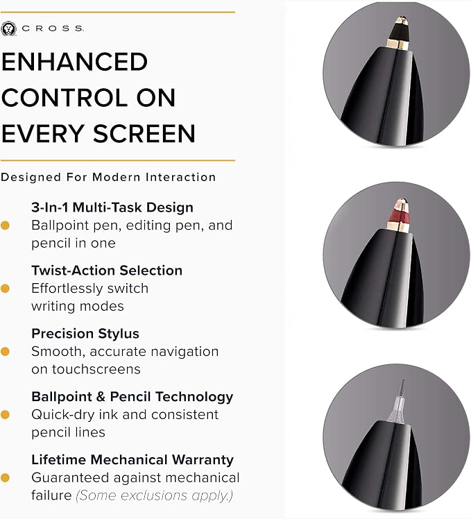 Cross Tech3+ Brushed Chrome PVD Multifunction Pen, Black Ink
