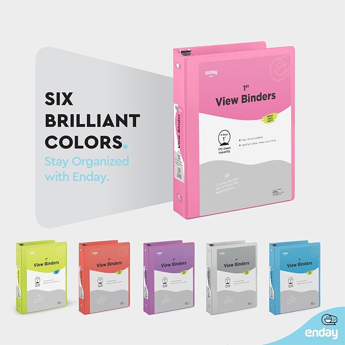 Enday 1 Inch Binder (6 Pack - Pink) 3 Ring Binder 1 inch with Clear View Cover and 2 Inside Pocket - for Letter Size 8.5 x 11'' Paper, Ideal for School Supplies, Office, and Home