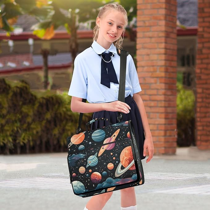 Space Planet Astronomy 3 Ring Zipper Binder with Handle 1.5 inch Binder Organizer, Multi Pockets Office File Folder with Shoulder Strap 500 Sheet Capacity