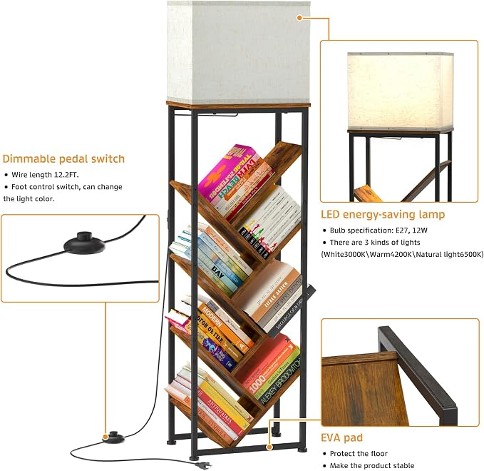 Cutogxon Tree Bookshelf with Light - 8 Tier Floor Standing Tree Bookshelf for Hardcover Books Three Types of Light