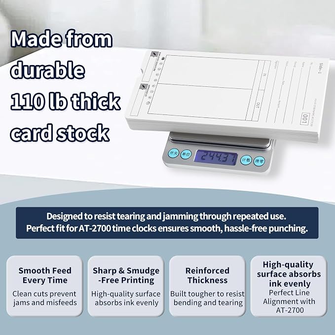 100 AT-2700 Time Cards Compatible with Allied Time USA AT-2700 Time Clock