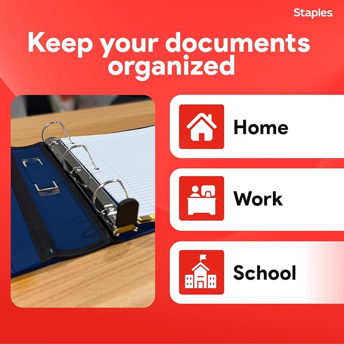 Staples Better View 1.5-Inch D-Ring Binder, Blue – Durable 3-Ring Binder with Clear Overlay for School & Office (Pack of 4)