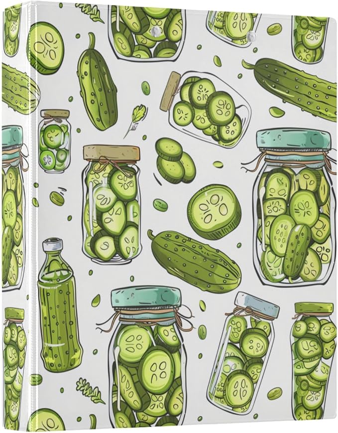 Cucumbers and Pickles Pattern 3 Round Ring Binders | 1.5 Inch Binder with Clipboard, PVC Pockets, Work Organizer, Holds 200 Sheets for School Office 1 Pack