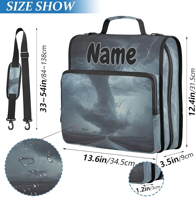 Custom Tornado Print 3 Ring Binder Bag 1.5 inch Personalized Name Binder Organizer 500 Sheet Documents Storage for School Office