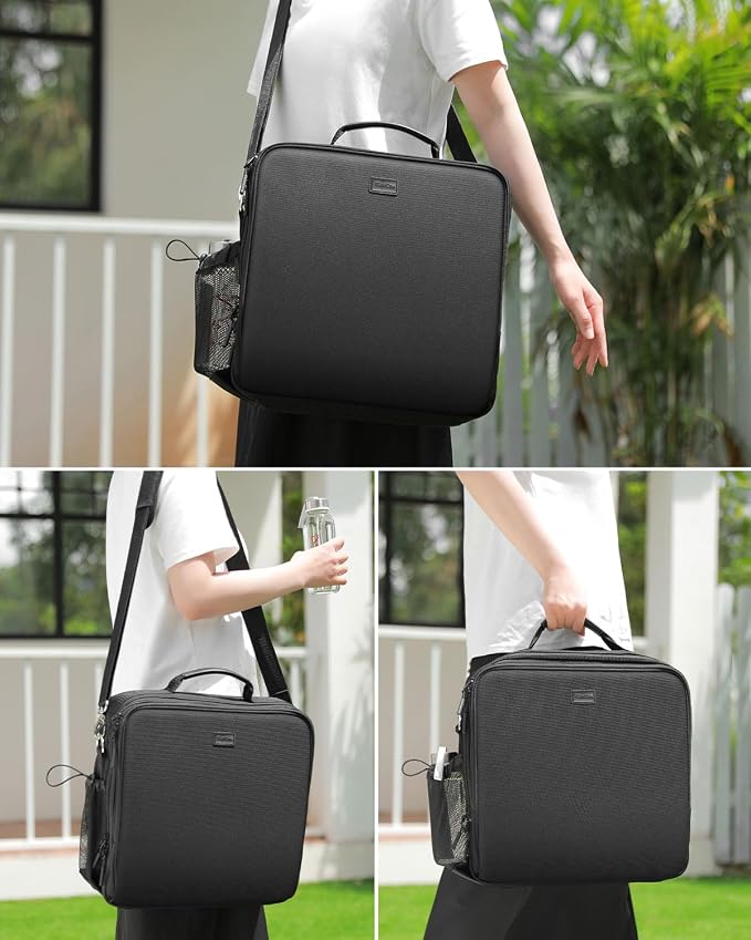 Zipper Binder 3 Inch D-Ring 3 Ring with Water Bottle Holder | Binder with Strap for School/Office, 700 Sheet Capacity-Multiple Pockets, Fit for 13" Tablet/Laptop, Black