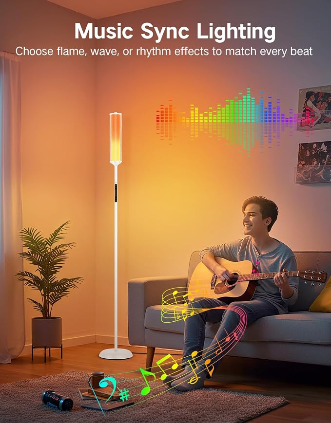 OUTON Bright Smart Floor Lamp with Remote, App & Touch Control, RGB Color Changing Standing Lamp, 2200K-6500K Dimmable, 3 Adjustable Heights, 32 Scenes for Living Room Bedroom Office,White & Metal