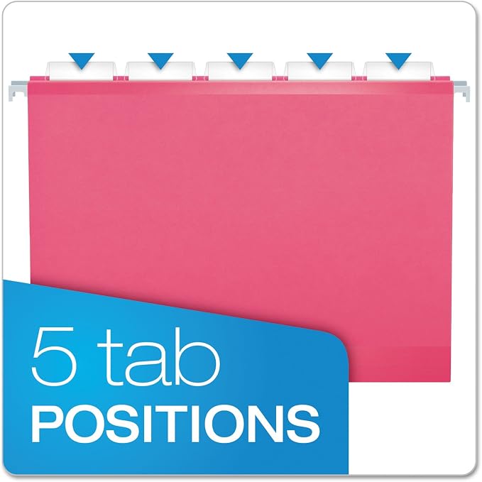 Pendaflex Reinforced Hanging File Folders, Letter Size, Pink, 1/5 Cut, 25/BX (4152 1/5 PIN)