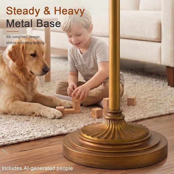 Vintage Floor Lamp with 350° Adjustable Swing Arm 61" Lamps for Living Room | Gold Floor Lamp, Standing Lamp for Bedroom, Retro Brass Antique Floor Lamp Mid Century Farmhouse Rustic Tall Swivel Pole Lamp