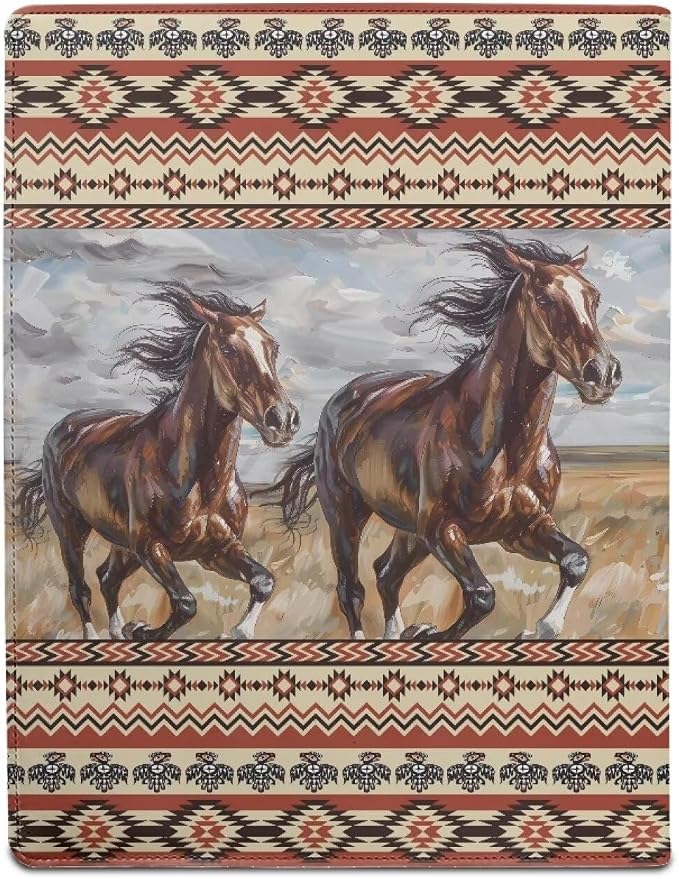 Dreaweet Southwestern Portfolio Binder Leather Padfolio for Women Men Aztec Tribal Horse Portfolio Folder for Documents Resume,Letter/A4 Size Clipboard,Business Card Holders Organizer