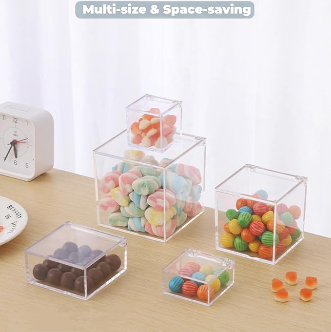 KissYou Acrylic Boxes with Hinged Lid Clear Lucite Boxes Acrylic Display Box for Gifts Treats Candies & Accessories, Plastic Storage Boxes