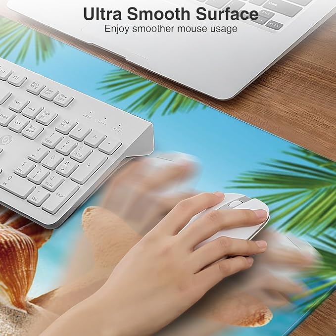 Wireless Charging Mouse Pad, 31.5"x15.8", with 20W PD Adapter, Summer Beach | Desk Writing Pad for Home Office Gaming, Waterproof Ultra-Smooth Surface, Non-Slip Base