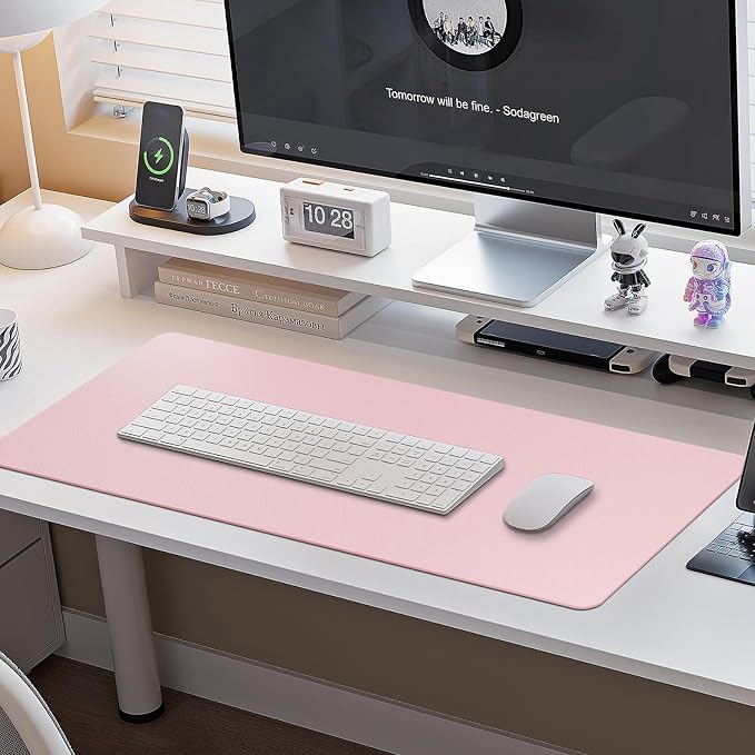 Boutilon Leather Desk Pad Protector,Non-Slip Mouse Pad,Laptop Desk Pad,Office Mouse Mat,Waterproof Leather Desk Blotter,Desk Writing Pad for Office and Home (XXXL-Light Pink,47"x 24")