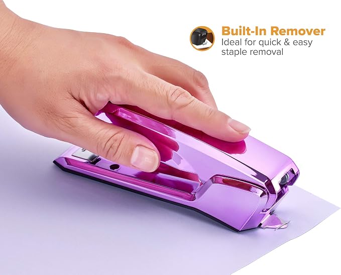 Bostitch Office Ascend 3 in 1 Stapler, 20 Sheet Capacity, Integrated Remover & Staple Storage, 420 Staples Included, Lightweight, Metallic Purple