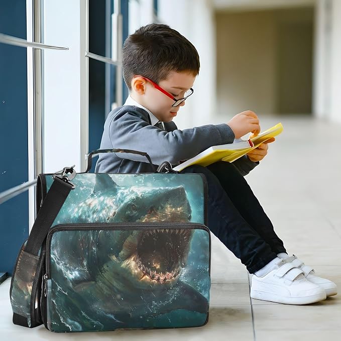 Shark Zipper Binder with Shoulder Strap Trapper Keeper 3 Ring Binder Organizer Large Capacity Multiple Compartments for School Office