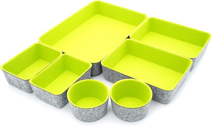Felt Drawer Organizer Bin 7 pc Green Desk Nightstand Catchall Tray