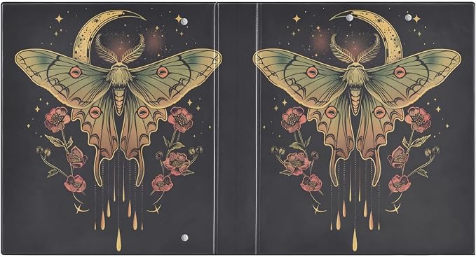 3 Ring Binder Moth Moon Floral 1.5" Round Ring Binders View Binder with 200 Sheet for Women Men Office Kids School Supplies, 1 Pack