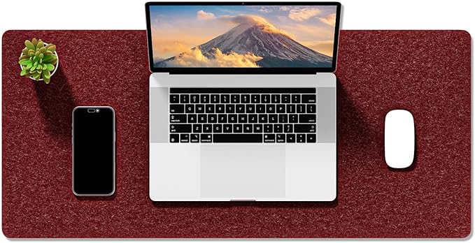 Auhoahsil Felt Desk Mat, Minimalist Large Mouse Pad XL 31.5 x 11.8 in, Desk Matt for Desktop, Keyboard, Laptop, Computer, Office, Work from Home, Gaming, Red