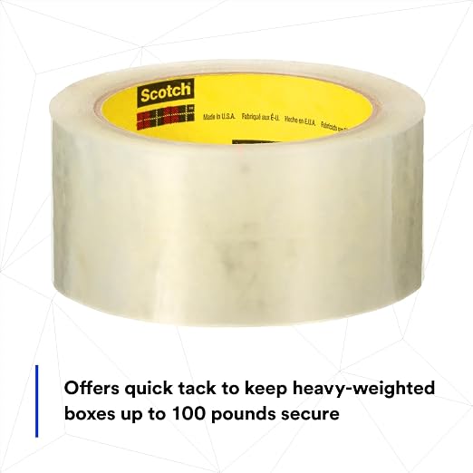 3M Scotch High Tack Box Sealing Tape 375+, Clear, 72 mm x 50 m, 24/Case