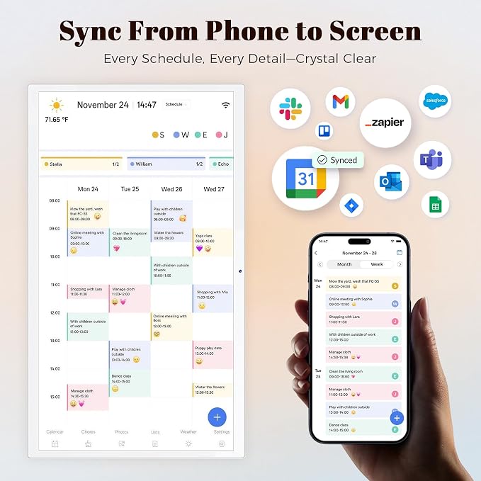 24 Inch Touchscreen Digital Calendar, Wall Planner, Desktop Smart Electronic Calendar, 8GB+128GB Android OS, Supports Google Play Apps, Office Desk Assistant & Family Schedules, Wall/Desk Stand