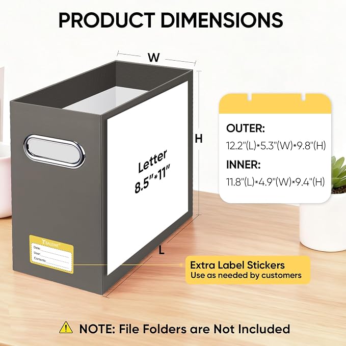 BALEINE 1PK File Organizer Box, Cardboard File Folder Organizer with Handle | Strong Corrugated Paper Core, Label Stickers for Identification, Hanging File Folder Organizer, Home Office Document Storage