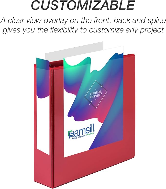 Samsill Durable 2 inch 3 Ring Binder, D Ring Binder, 100% Recycled Chipboard, Red, 4 Pack