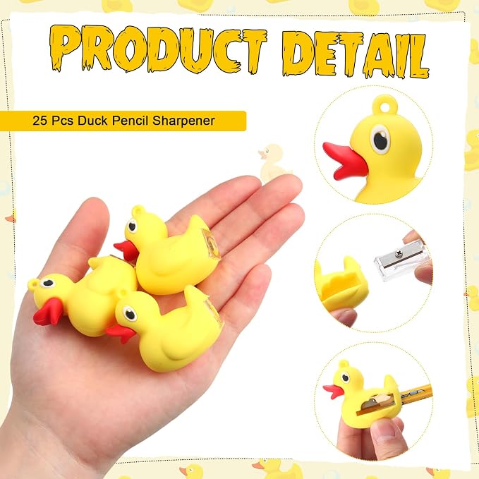 Inspirational Gift 50 Yellow Motivational Duck Pencils Cute Pencils 25 Duck Pencil Sharpener 25 Yellow Eraser 25 Welcome Cards Gift for Kids