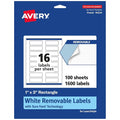 Avery® Matte White Removable Rectangle Labels, Sure Feed® Technology, Print-to-The-Edge, 1" x 3", 1,600 Removable Labels, Laser/Inkjet Printable