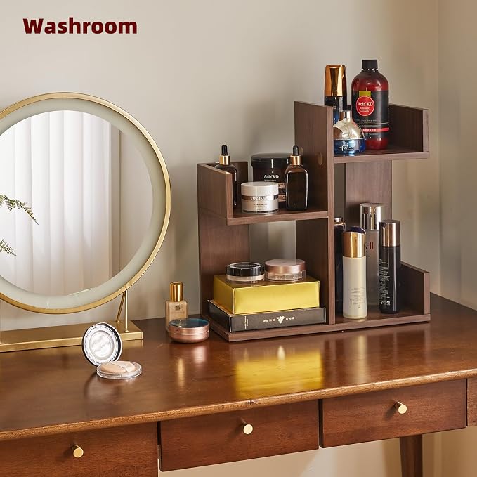 Aibiju Small Bookshelf for Small Space, Unique Cactus Bookcase, Kitchen Counter Shelf Desktop Organization, Light Walnut YD-DSR002LW