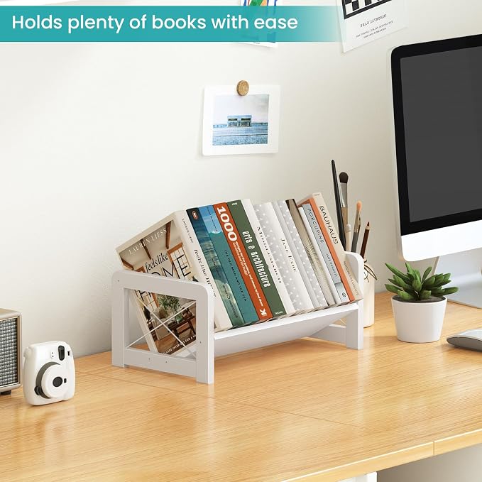 ELITEROO Mini Bookshelf for Desk, Desktop Bookcase, Single Cookbook Shelf, Tabletop Book Storage Rack, Tiny Book Organizer for Book Display & Storage, White