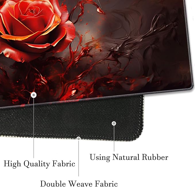 Extended Gaming Mouse Pad 31.5" x 11.8", with Edge Stitching, Non-Slip Rubber Base Keyboard Pad, Suitable for Work, Game, Office, Home and Coasters, Art Red Rose