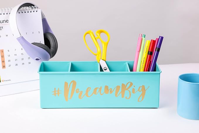 DUDKI HOME QUINTESSENTIALS 4 Compartments Pen Holder and Makeup Stand - Gift Office Desk Accessories Décor Storage Multi-functional Pen Organizer for Countertop Desk