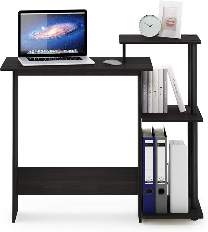 Furinno EFFICIENT Desk, 28.6" Wide Gaming Desk with 3 Open Side Shelves, Laptop Notebook Computer Desk, Office Desk for Home Office, Study Room, Dorm, Bedroom, Dark Espresso