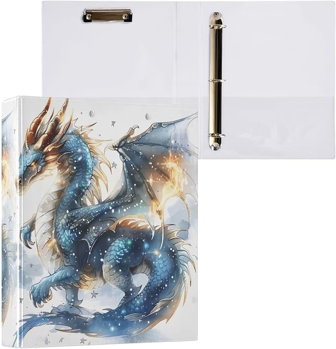 3 Ring Binder Dragon Water Fire 1.5 inch Binders Three Ring Binders with Clipboard Fit 8.5'' x 11'' Paper 3 Interior PVC Clear Pockets for Office Supplies