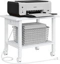 TUTOTAK Printer Stand, 2 Tier Rolling Printer Cart with Charging Station | Small Under Desk Printer Table with Wheels for Small Space, Office, Home, White PS01BW001P