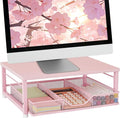 Small Pink Laptop Stand for Desk, Monitor Stand, Office Desk Accessories, Computer Desktop Stand with Drawer for Home, Office, School (Pink)