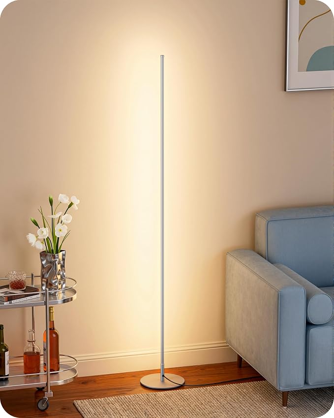 EDISHINE 57.5" Floor Lamp with Remote & Foot Switch, Dimmable & 7CCT | 2700-6000K, Minimalist Corner Floor Lamp for Living Room, Bedroom, Home Office, Sturdy Base, White