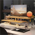 YGYQZ Adjustable Monitor Stand Riser, 7.67"×19.3" Dual Monitor Desk Stand | Adjustable Monitor Riser, Expandable Desk Organizer, 2-Tier Storage, Acrylic Legs, Ergonomic Workspace, Wood Wavy
